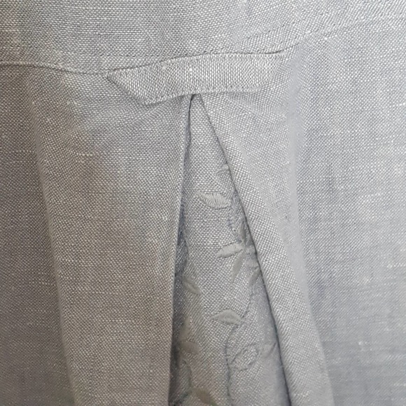 J. Jill 100% Linen Jacket Swing Gray Embroidered Patchwork Size Medium - Picture 9 of 11